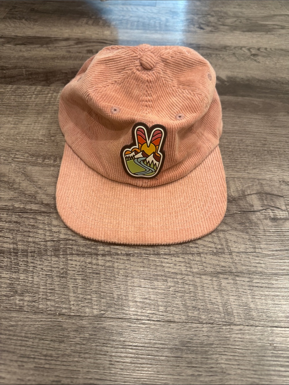 Corduroy Peace Patch Hat in Peach Pink